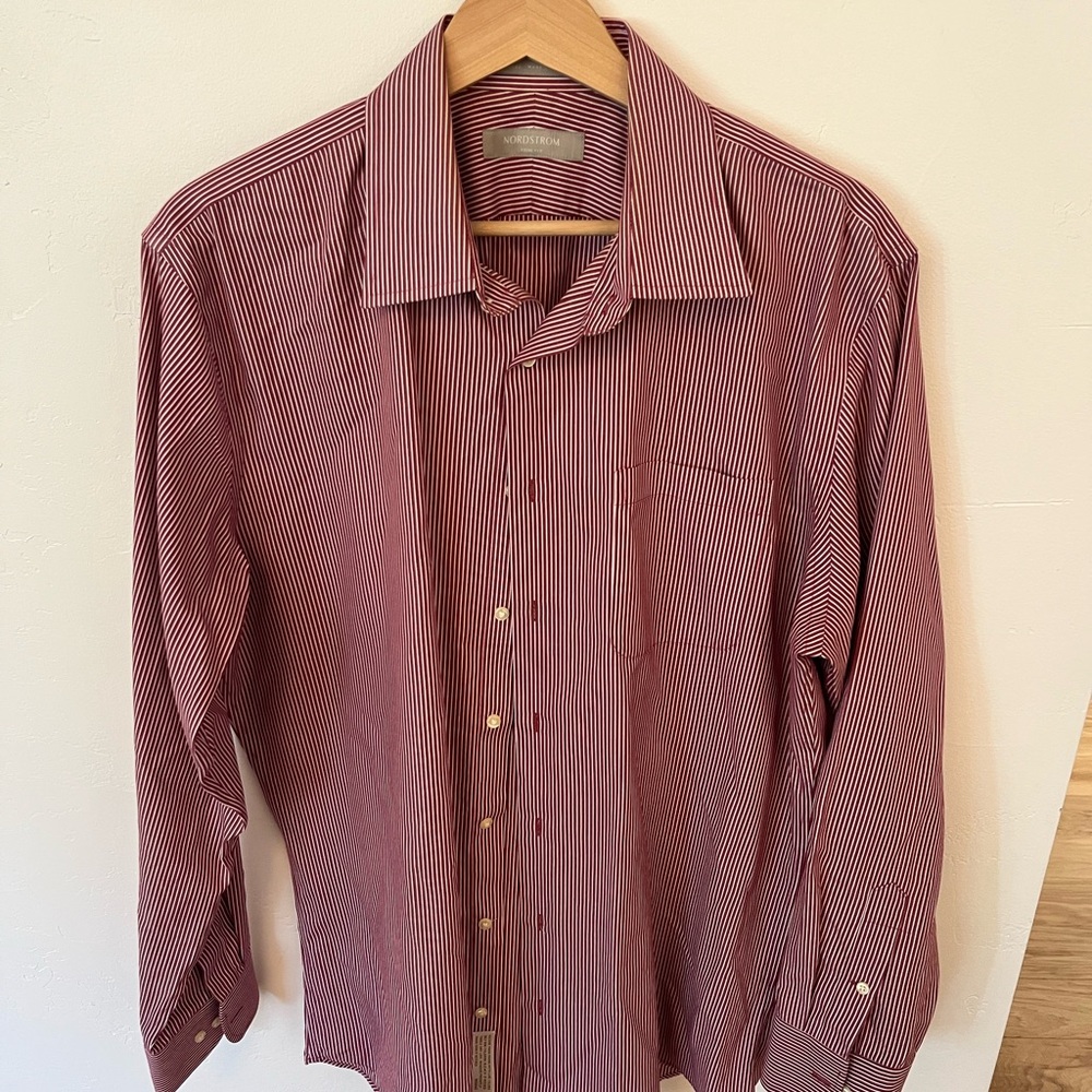 Nordstrom Men's Burgundy Striped Dress Shirt